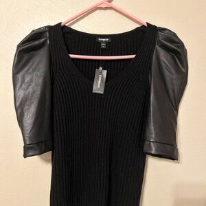 NWT!! Express black sweater with faux leather sleeves size XS